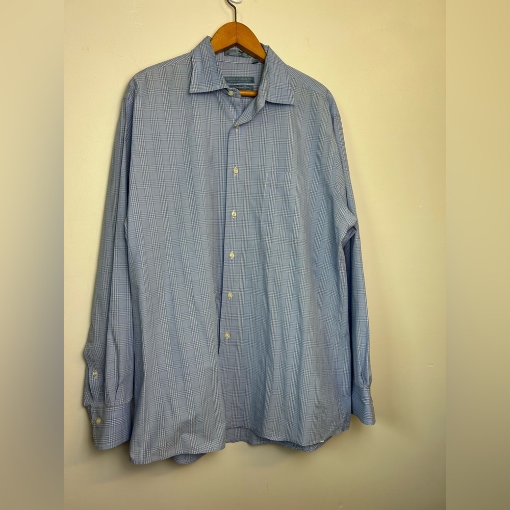 Forsyth Of Canada 16.5 Plaid Blue Button Down Shirt Mens 100% Fine Combed Cotton